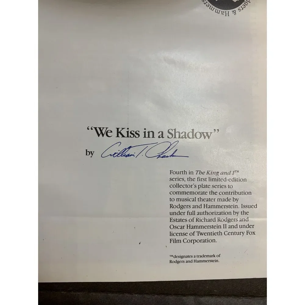 1985 Collector Plate‎ WE KISS IN A SHADOW 4th/4 in The King and I Series w/CoA